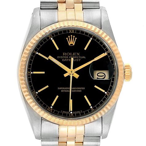 rolex datejust 16013 gold steel black tuxedo dial